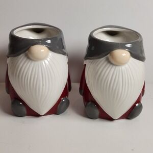Pottery Barn Gnome Mugs Set of 2 Red Grey Ceramic Holiday Christmas